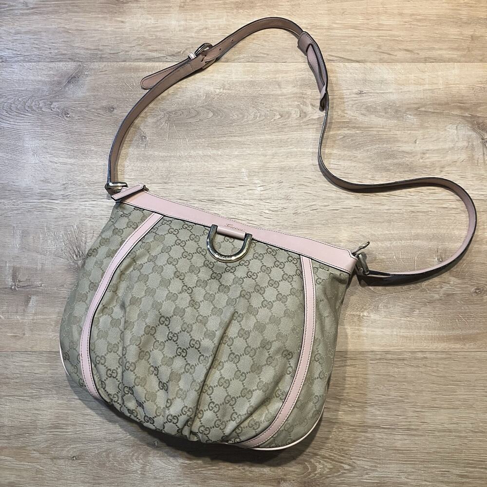 Gucci Abbey 204940 Shoulder Messenger Hand Bag Brown Pink Gold AUTHENTIC